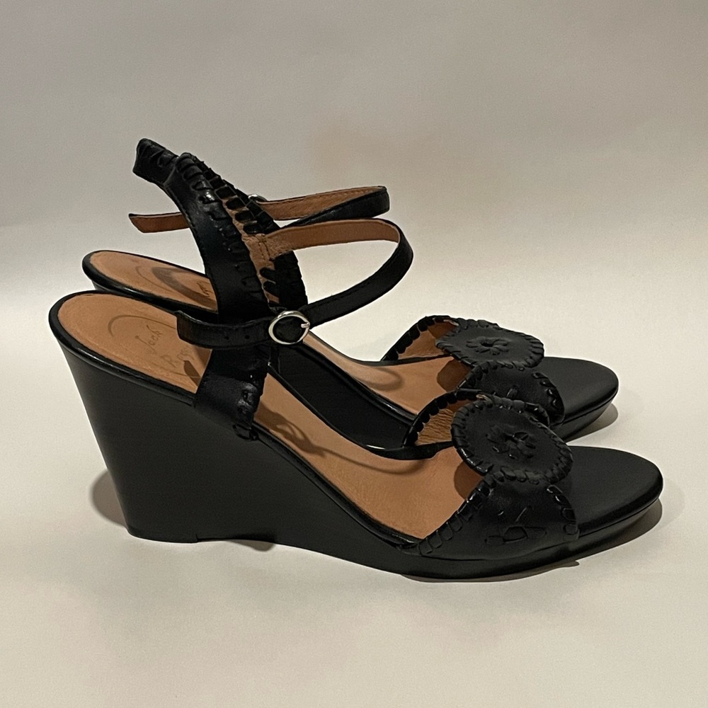 Jack Rogers Clare Wedge Sandal Black Leather Sz 10